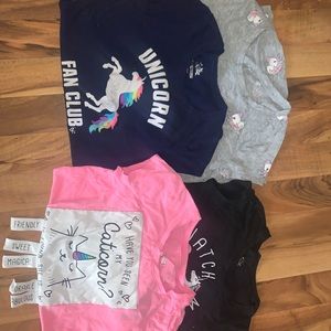 Bundle of 4 kids justices unicorn shirts!!